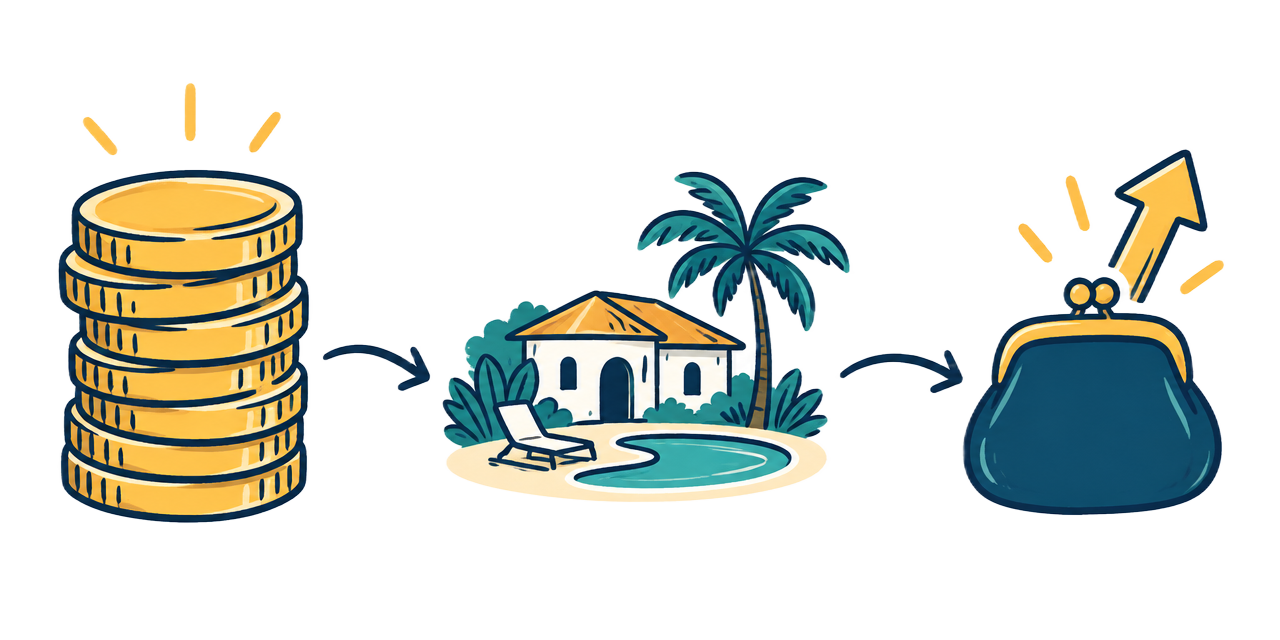 Drawing showing guest payments, retreat costs and what the host keeps